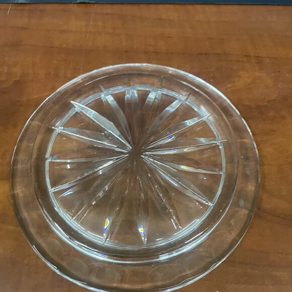 Vintage Polish Violetta Dome Lidded Cheese Butter Dish Round Pinwheel Hand Cut - Picture 8 of 10